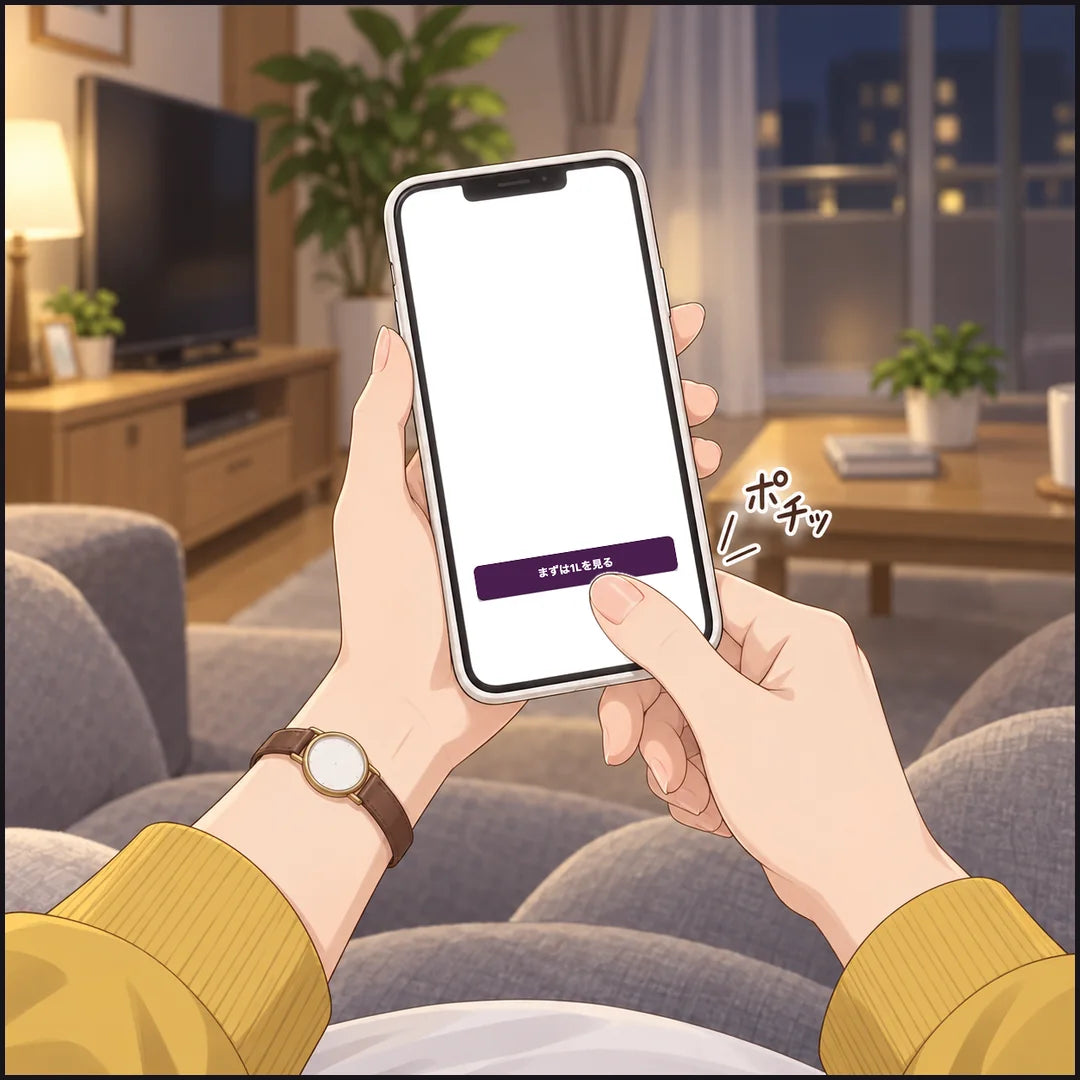 その夜、七海がスマホで「まずは1Lを見る」のボタンを押す