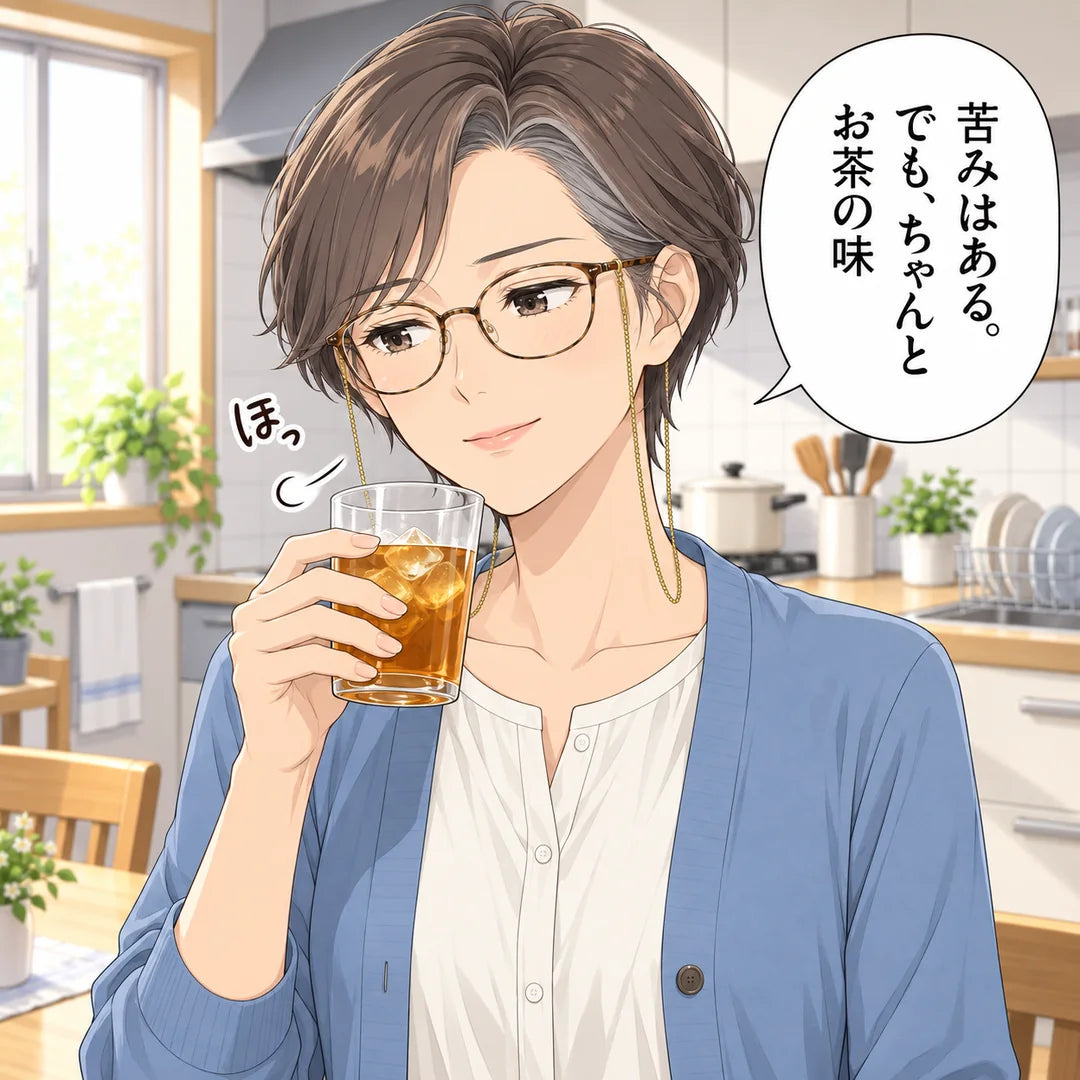 ひと口飲んだ京子。苦みはあるが、ちゃんとお茶の味だとほっとする
